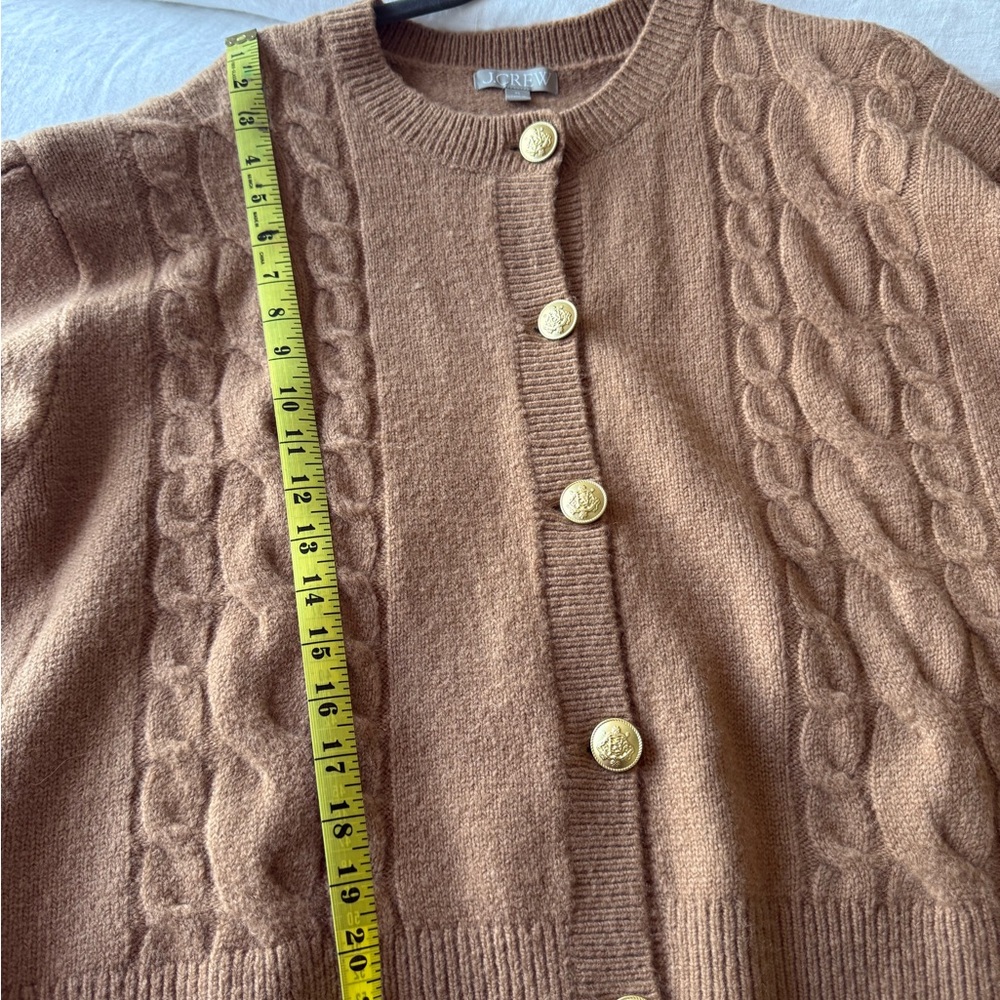 J. Crew Camel Cable Knit Cashmere Blend Cardigan with Gold Buttons - Picture 4 of 6